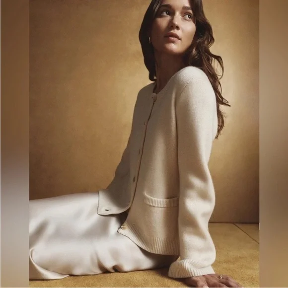 Quince Women Mongolian Cashmere Structured Cardigan Ivory Medium - Picture 3 of 12